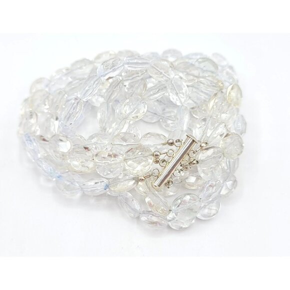 Sterling Silver Slide Tube Clasp Multi Strand Faceted Quartz Choker, 14 Inches - Picture 10 of 11